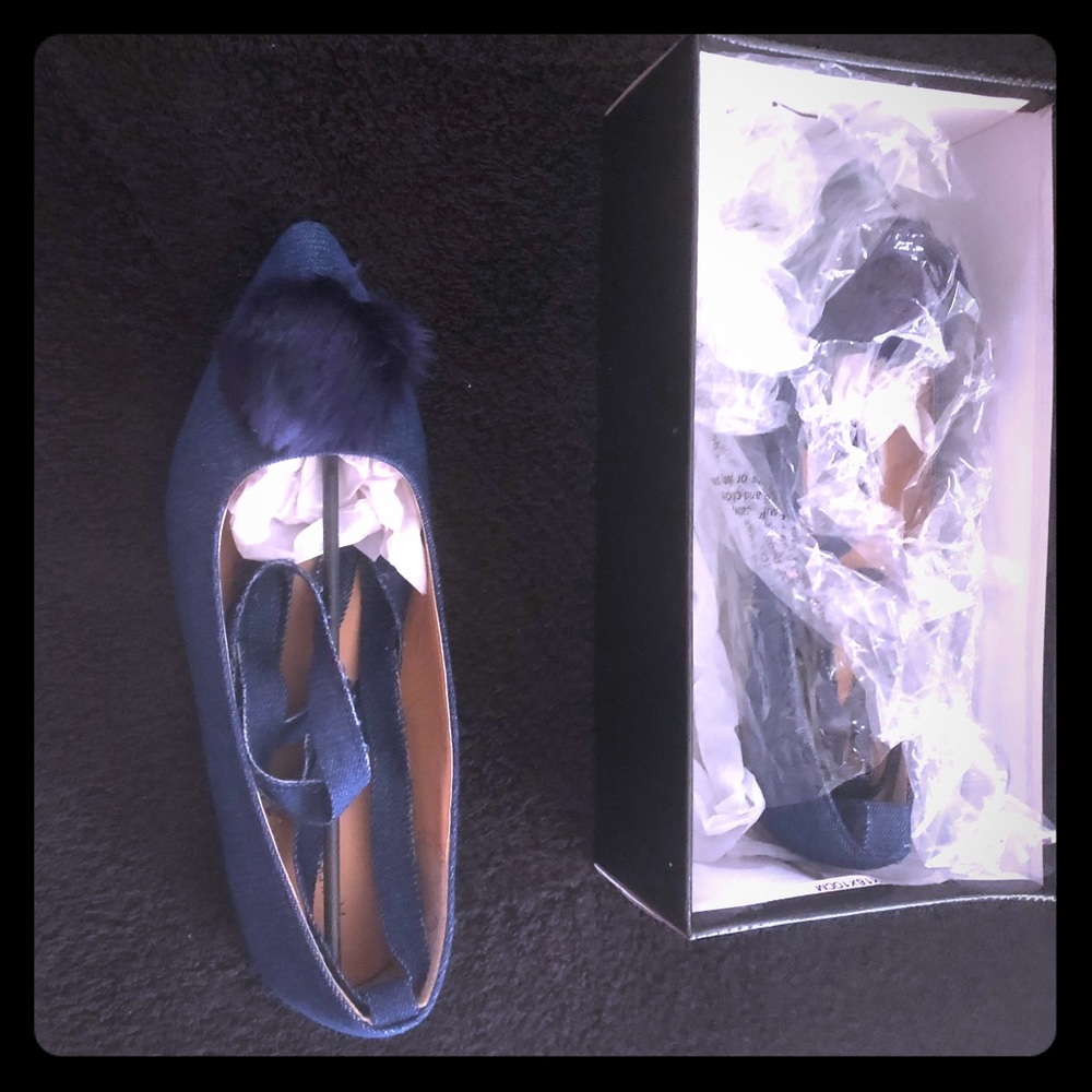 Denim strap up flats